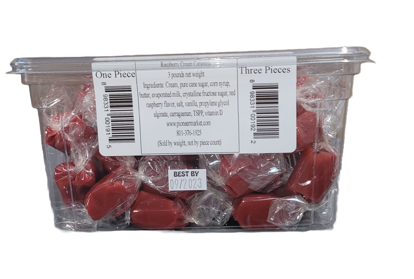 Raspberry Cream Caramels - 3lb Tub